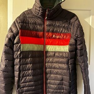 Cotopaxi Men's Puffer Jacket in Red, Gray, and Green